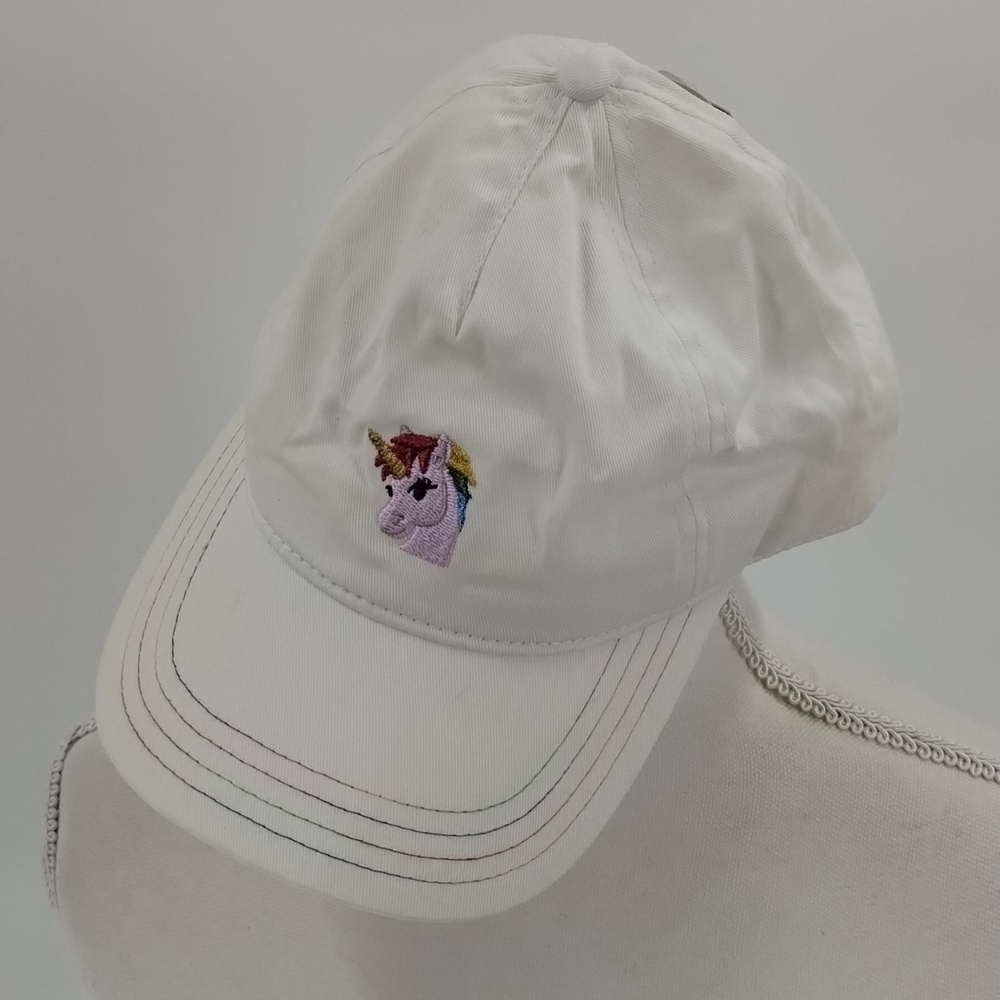 EMOJIONE Unicorn decal ball cap hat white with rainbow stitching colors